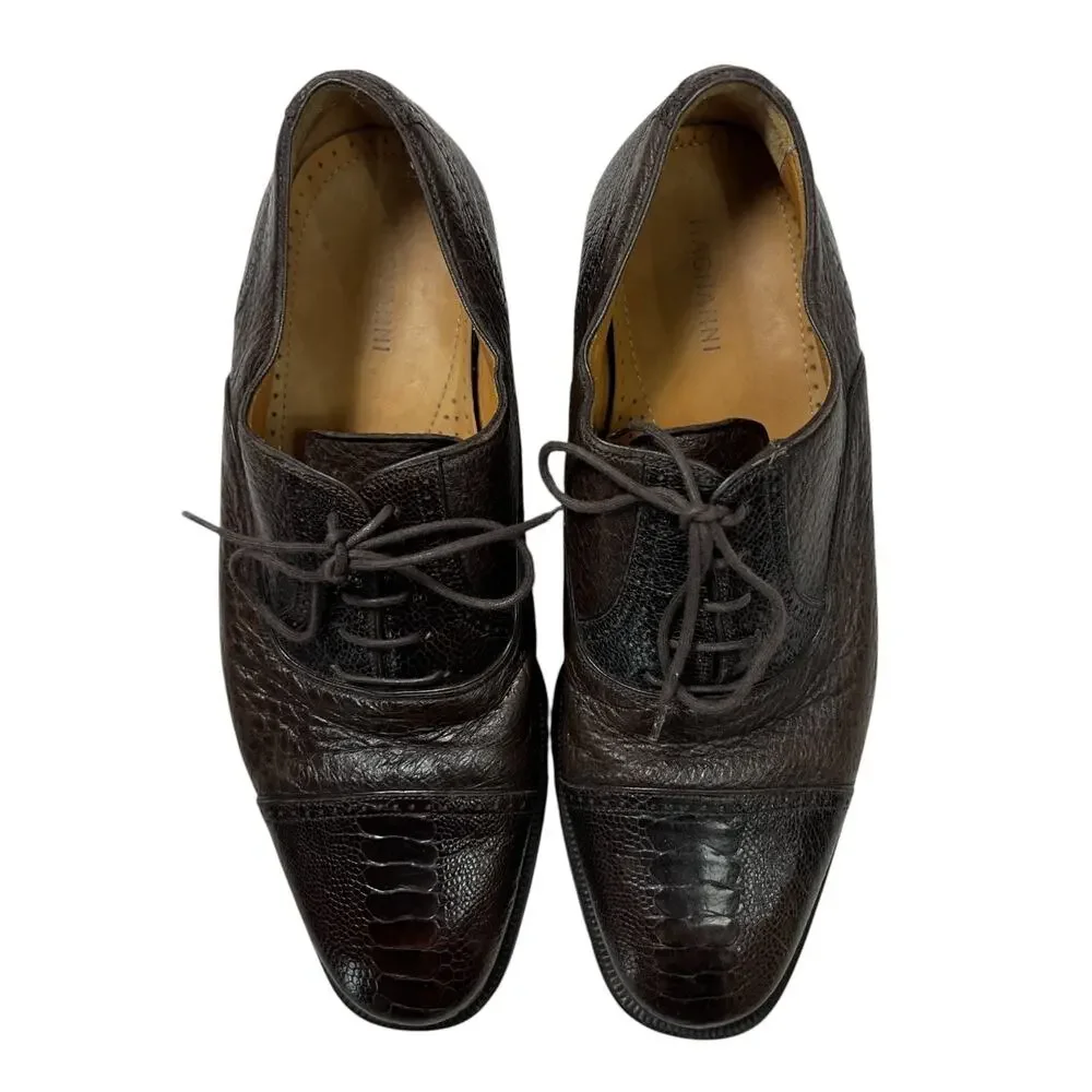 Magnanni 8761 Brown Ostrich Leather Oxford Dress Shoes MENS 42 US 9 Lace Up